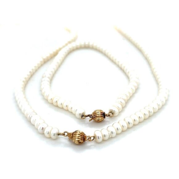 Gorgeous 14K Gold Clasps Pearl Bracelet & Necklace Set - Picture 1 of 7